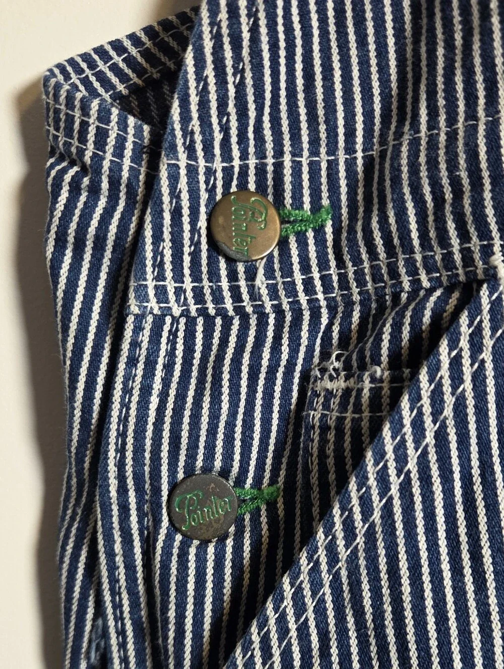 Vtg Pointer Brand Bib Overall Railroad Stripe Blue Jean Denim Cotton Men W52 L34